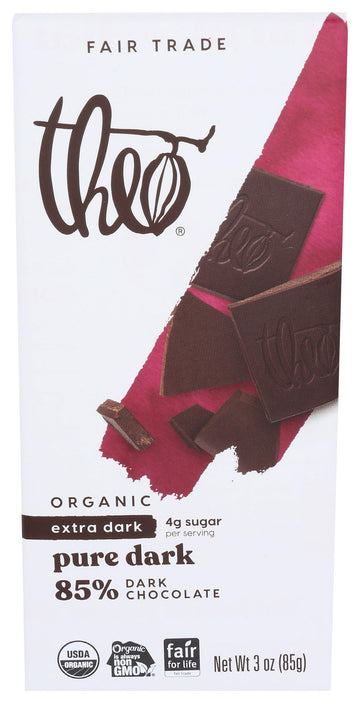 Theo Chocolate Pure Organic Dark Chocolate Bar, 85% Cacao, 1 Bar | Vegan, Fair Trade