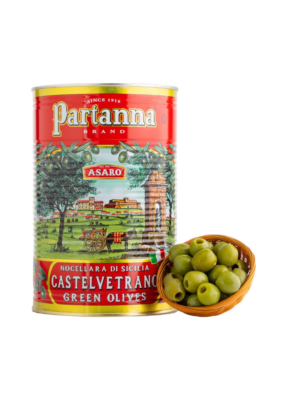 Partanna Castelvetrano Green Olives, Pitted, 5.07 lb Can