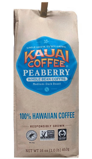 Kauai Coffee 100% Hawaiian Peaberry Whole Bean Coffee - 1Lb