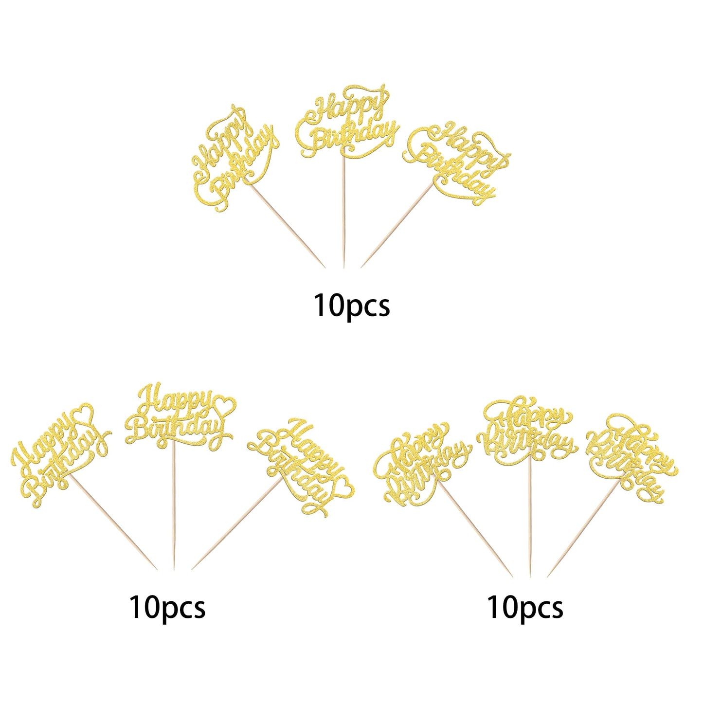 YCTHUNFISH 30 Pack Cupcake Toppers Gold Glitter Bamboo Birthday Party Decorations