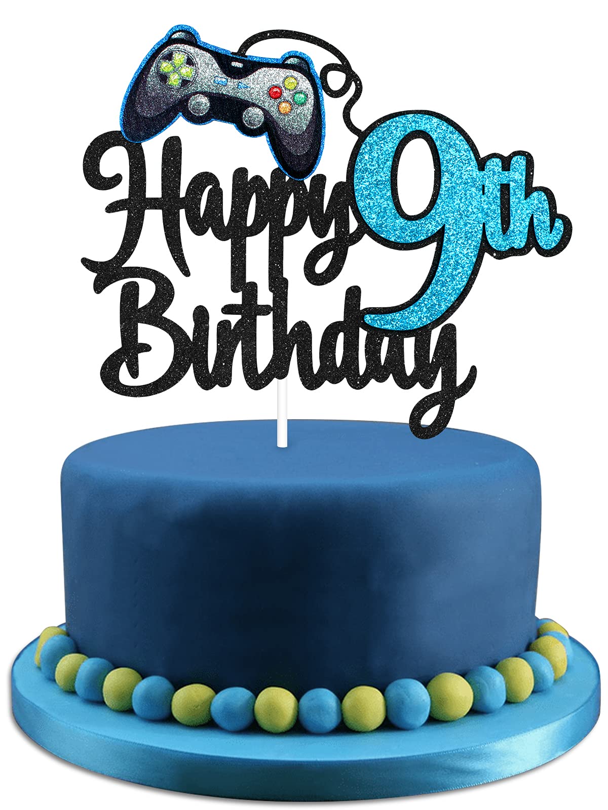 Video Game Happy 9Th Birthday Cake Topper - Video Game Boy'S 9Th Birthday Party Blue Cake Supplies - Game On Level Up Winner Par