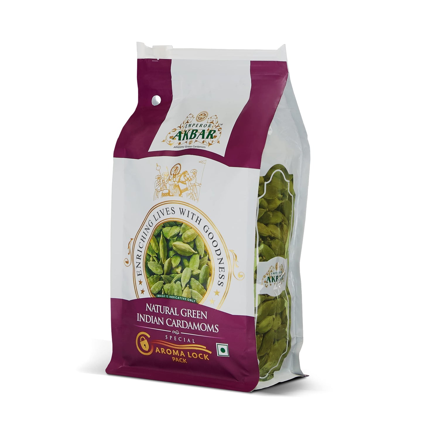 Emperor Akbar Green Cardamom Aroma Lock - Purple Grade, Small Family Pack 250g, Premium Flavor for Culinary Use