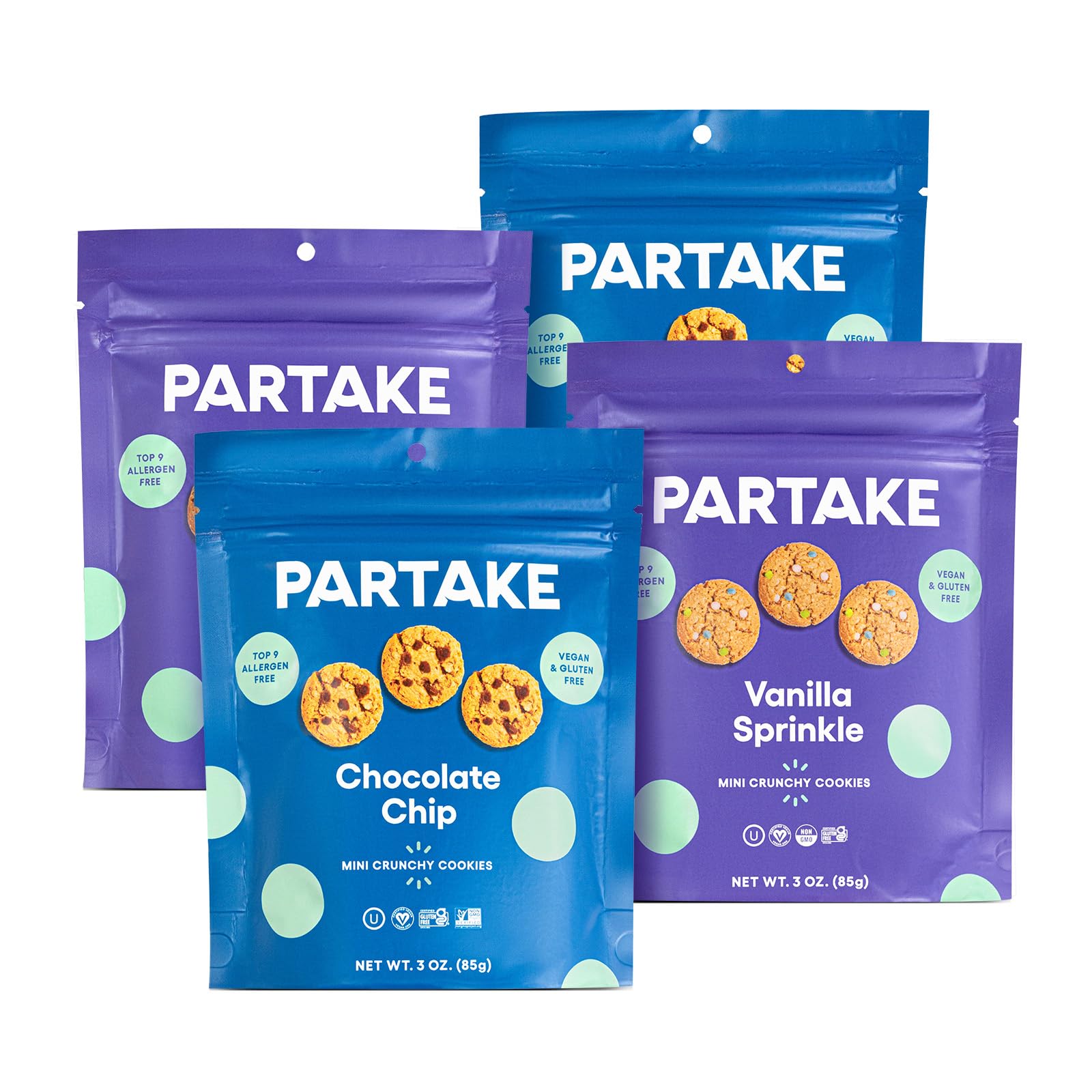 Partake Foods Gluten Free Chocolate Chip Mini Cookie Snack Packs (4 Packs)