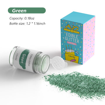 Jelife Green Edible Glitter Dust For Drinks - 5 Grams Food Grade Luster Glitter Dust, Sprinkle On Sparkle Edible Food Glitter Fo