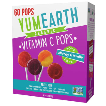 Yumearth Organic Vitamin C Pops Variety Pack, 60 Fruit Flavored Favorites Lollipops, Allergy Friendly, Gluten Free, Non-Gmo, Veg