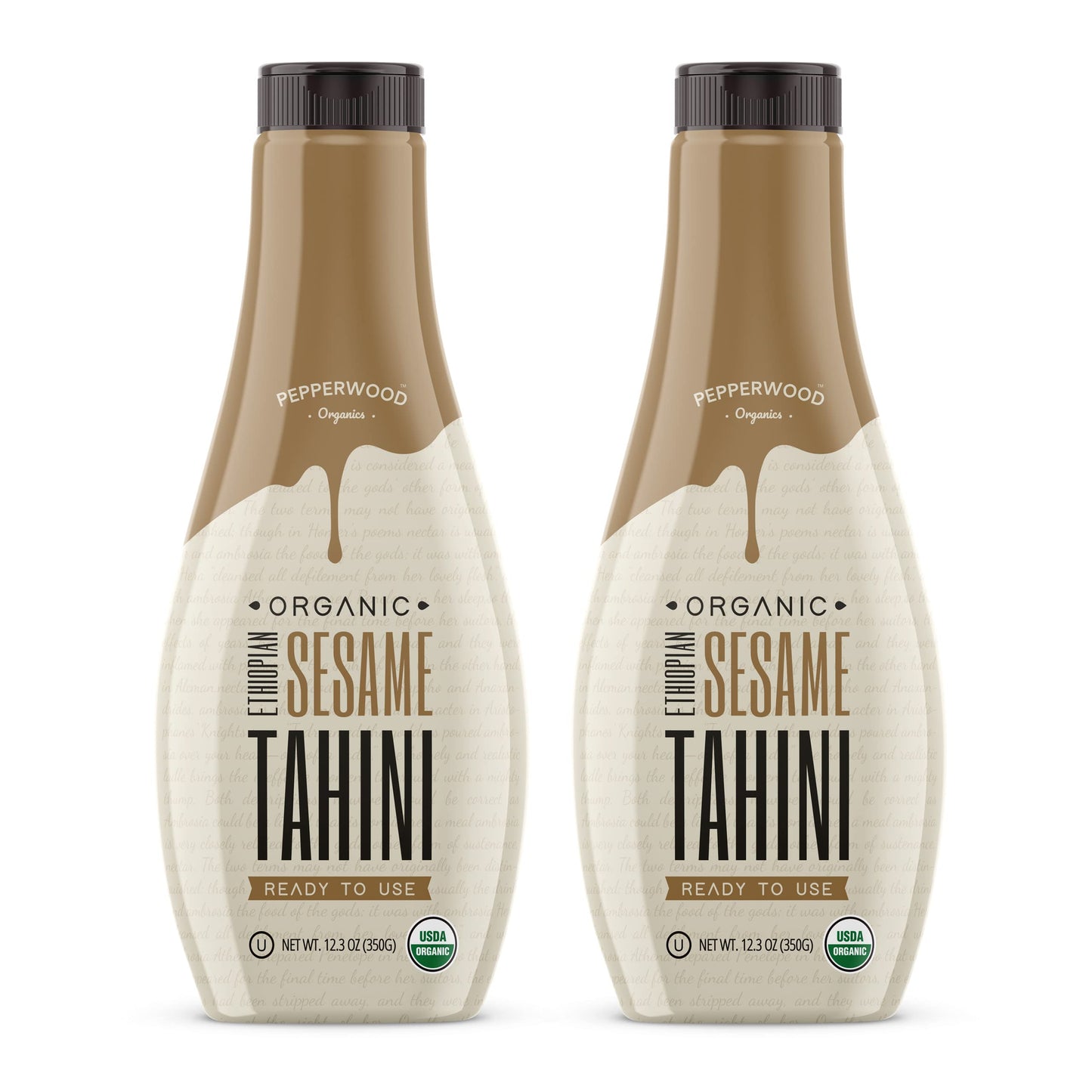 Organic Ethiopian Sesame Tahini - Squeezable Creamy & Ready Tahini Paste 12.3 Ounce (2-Pack) - Hulled, Unsalted, Non-GMO, Gluten