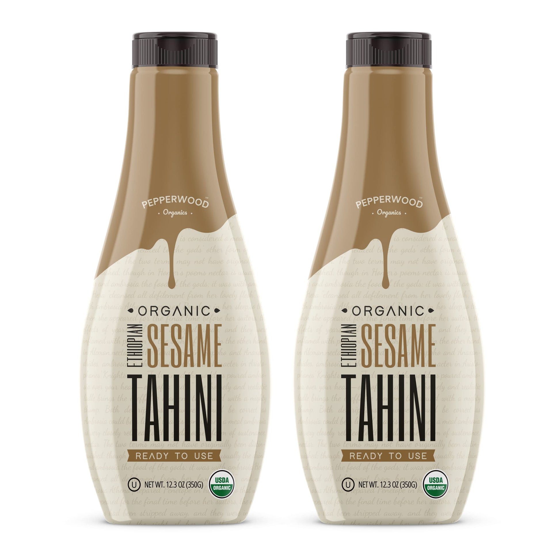 Organic Ethiopian Sesame Tahini - Squeezable Creamy & Ready Tahini Paste 12.3 Ounce (2-Pack) - Hulled, Unsalted, Non-GMO, Gluten