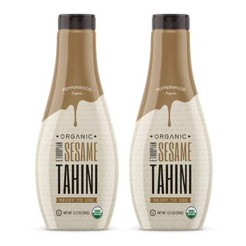 Organic Ethiopian Sesame Tahini - Squeezable Creamy & Ready Tahini Paste 12.3 Ounce (2-Pack) - Hulled, Unsalted, Non-GMO, Gluten