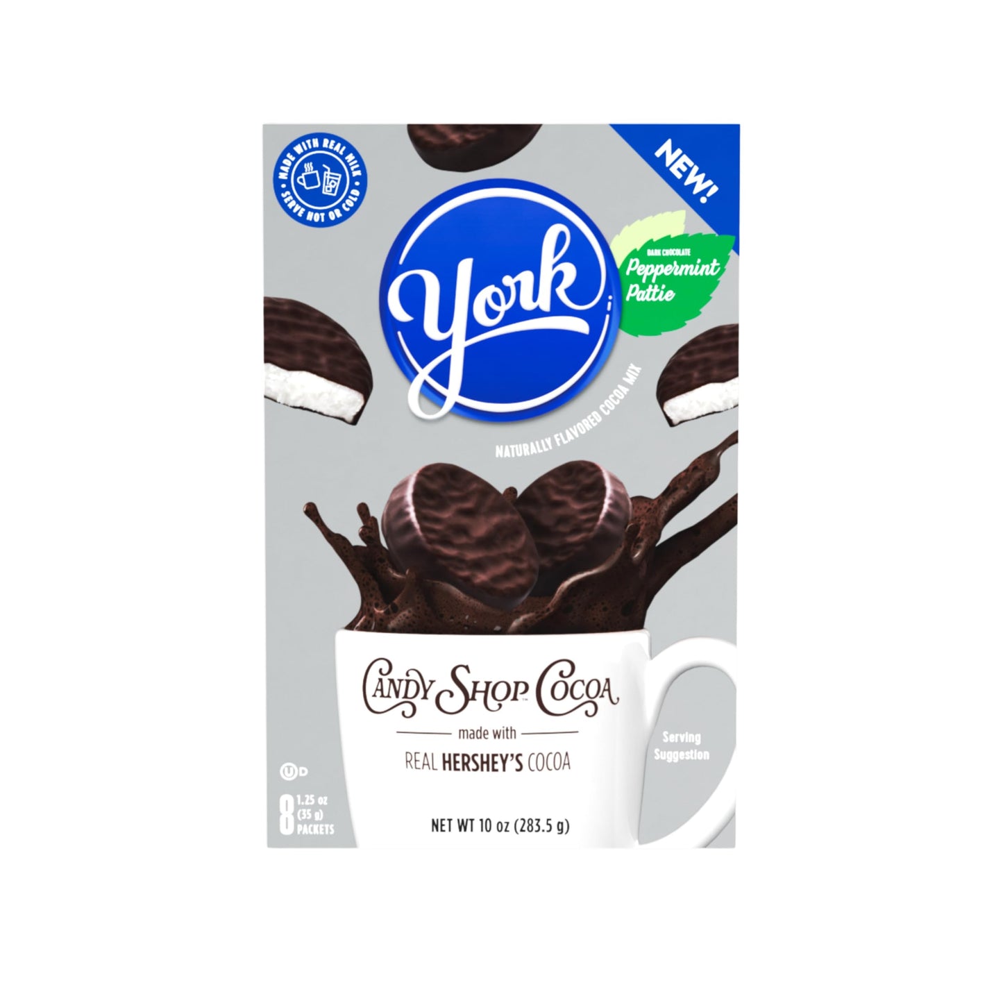 Candy Shop YORK Peppermint Pattie Cocoa Mix  Hot Chocolate  Make Hot or Iced  Made With Real Milk  Gluten Free  1.25 oz Packet (24 Count)