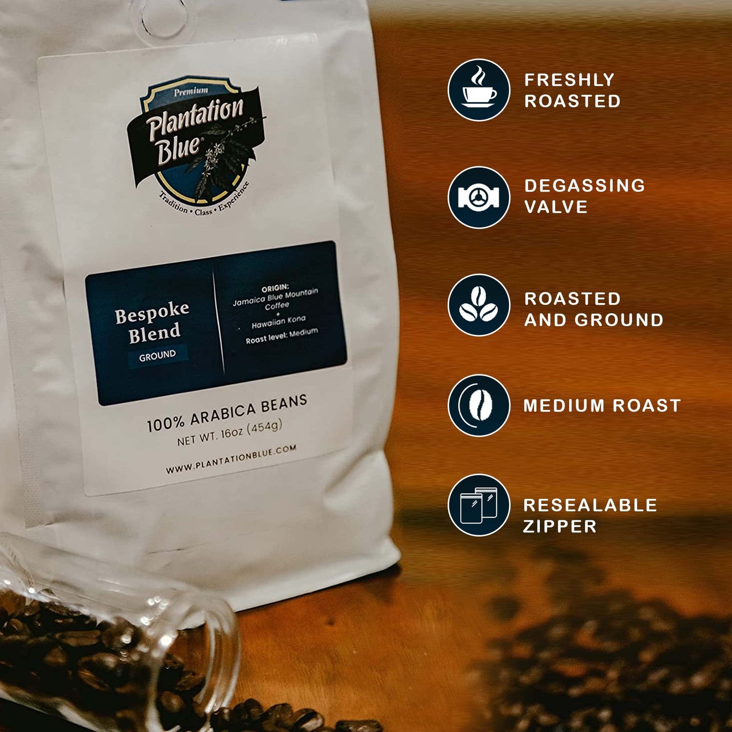 Plantation Blue Jamaica Blue Mountain And Hawaiian Kona Coffee Blend - Medium Roasted Coffee Ground (1Lb)