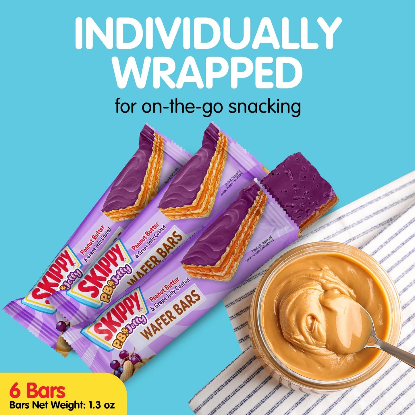 Skippy P.B. & Jelly Peanut Butter And Grape Jelly Coated Wafer Bars, 1.3 Oz, 6 Ct (36G)/Bar