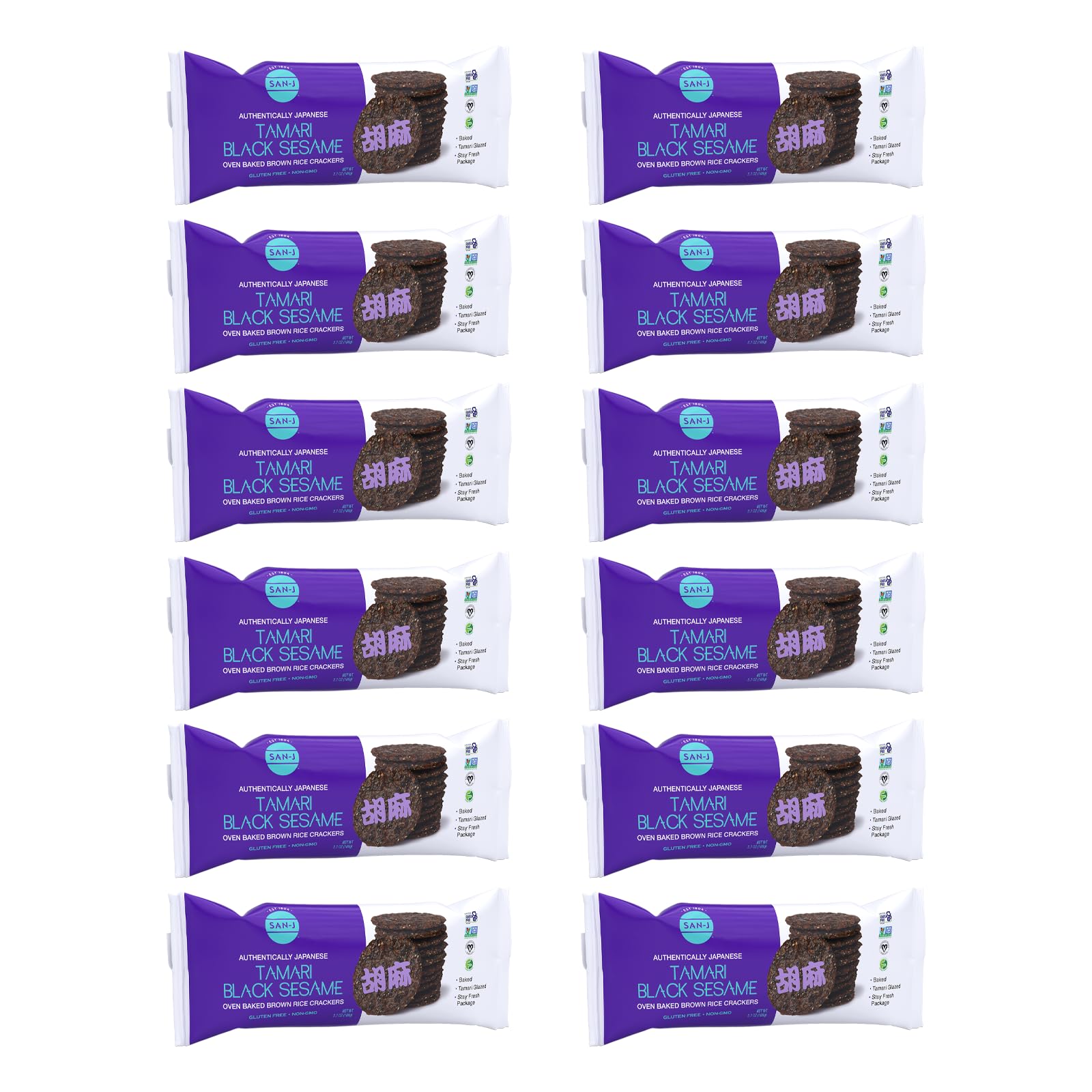 San-J - Tamari Black Sesame Crackers -Specially Baked - 3.7 oz. Boxes - 12 Pack