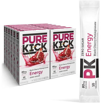 PURE KICK Energy Drink Mix, Black Cherry Pomegranate, 72 Packets, 12 Boxes with 6 Packets Each