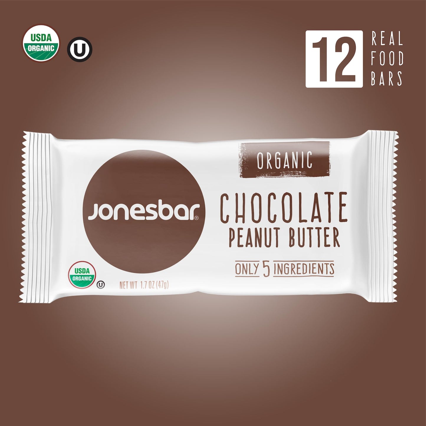Jonesbar (Chocolate Peanut Butter, 12 Count (Pack Of 1)), Usda Organic Fruit & Nut Bar, Non-Gmo, Kosher, Vegan, Gluten Free, Sim