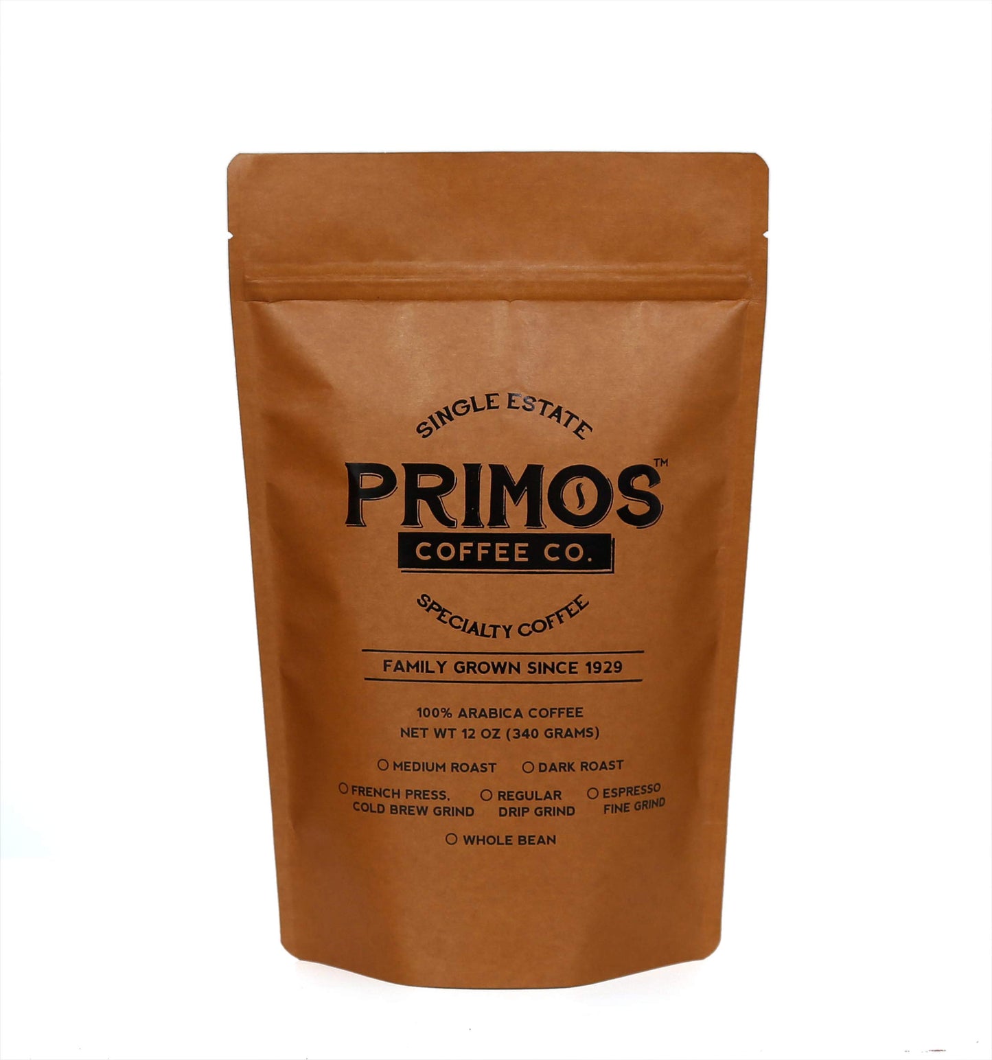 Primos Coffee Co. French Press Specialty Coffee, Coarse Ground, 12 Ounce (Pack of 2) - 1 Medium & 1 Dark Roast