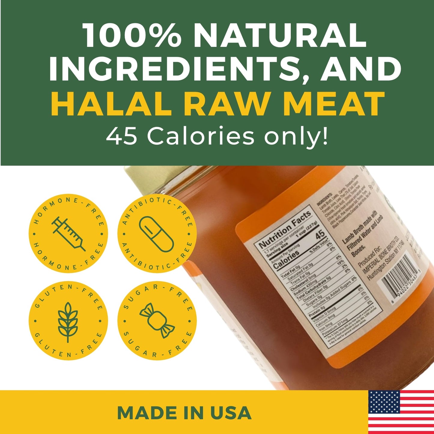 Healo Foods Lamb Bone Broth, Gluten-Free, Non-GMO, Fat-Free, 14 Fl Oz