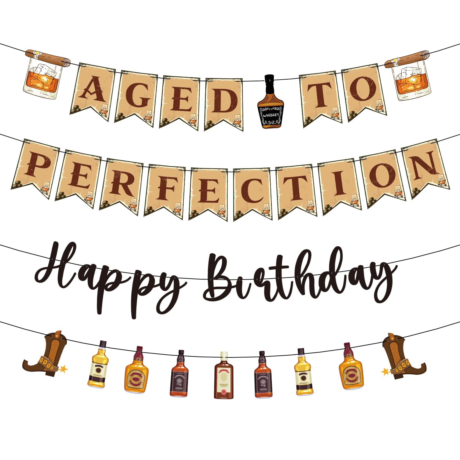 Refavor Aged To Perfection Birthday Decorations - Birthday Decorations For Men Flavor Blend Banners Malt Drink Party Supplies Over The Hill 40Th 50Th 60Th Bday Party Decor