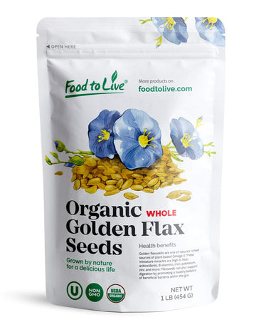 Food To Live Organic Golden Flax Seeds, 1 Pound – Whole Raw, Non-Gmo, Kosher, Vegan, Bulk. Rich In Omega-3 Fatty Acids, Protein, Dietary Fiber. Great For Smoothies, Salads, Granola, & Baked Goods.