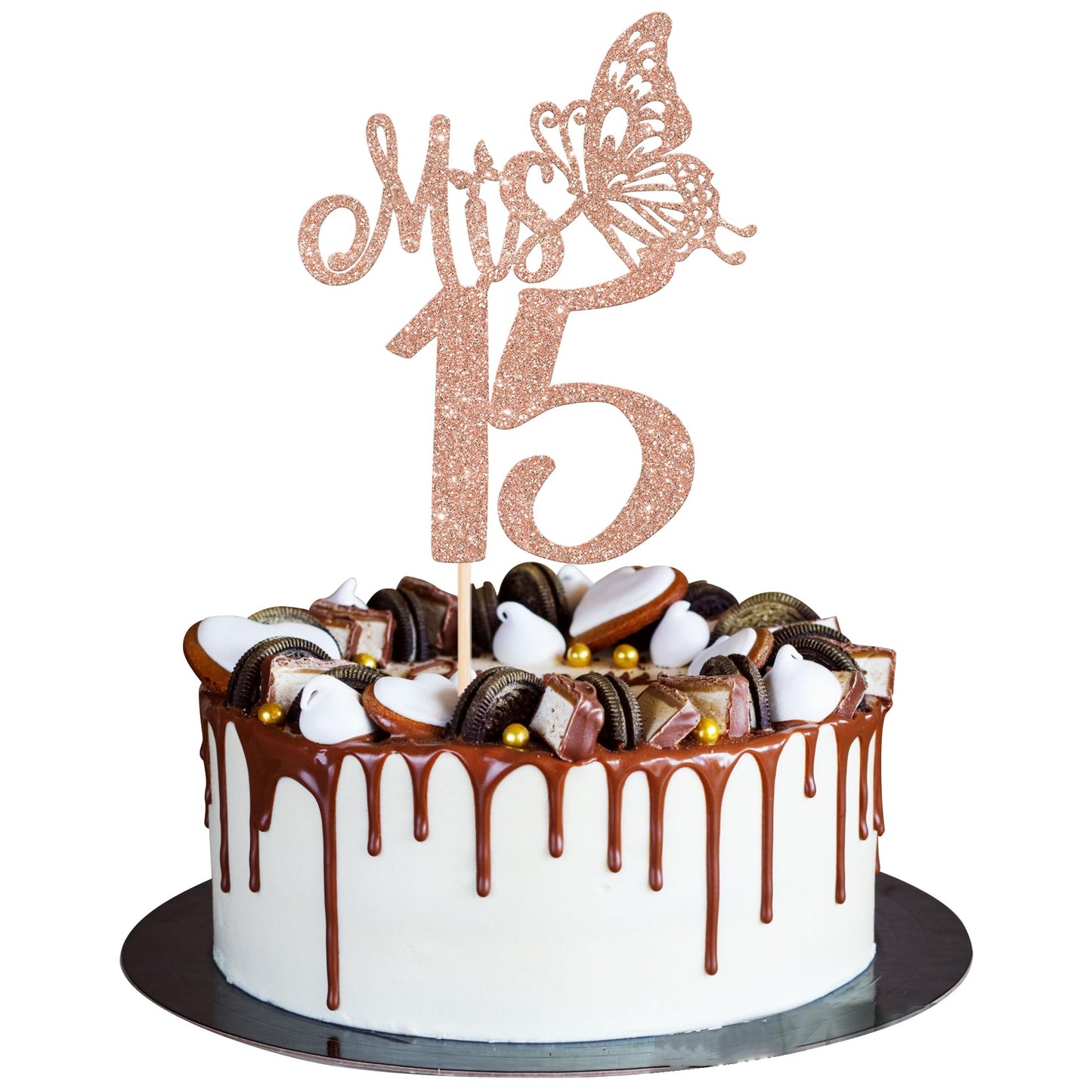 Rsstarxi Cake Topper - Happy 15th Birthday Decorations, Rose Gold Cardstock, 1 Pack