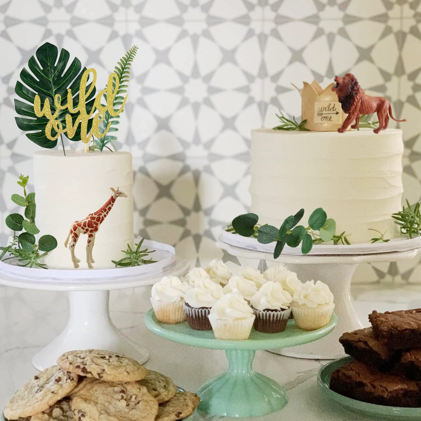 LEFUBABY Safari Jungle Animals Cake Toppers, Paper & PVC Decorations for Wild Themed Birthday Party, Model KH