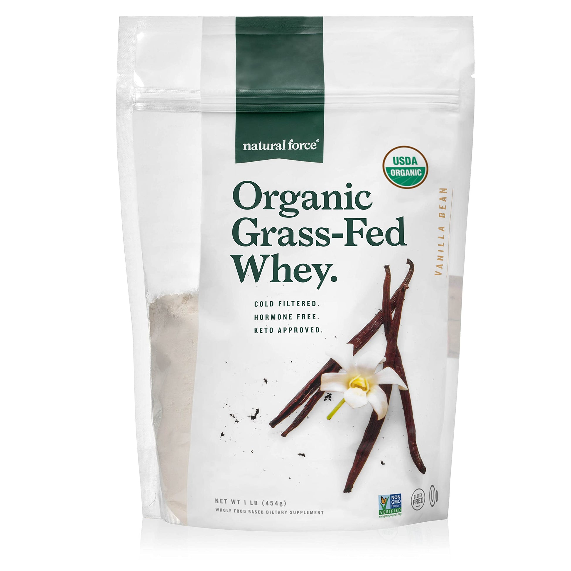 Natural Force Grass Fed Organic Whey Protein Powder - Non GMO Verified, Humane Certified & Lab Tested for Toxins - Real Vanilla 