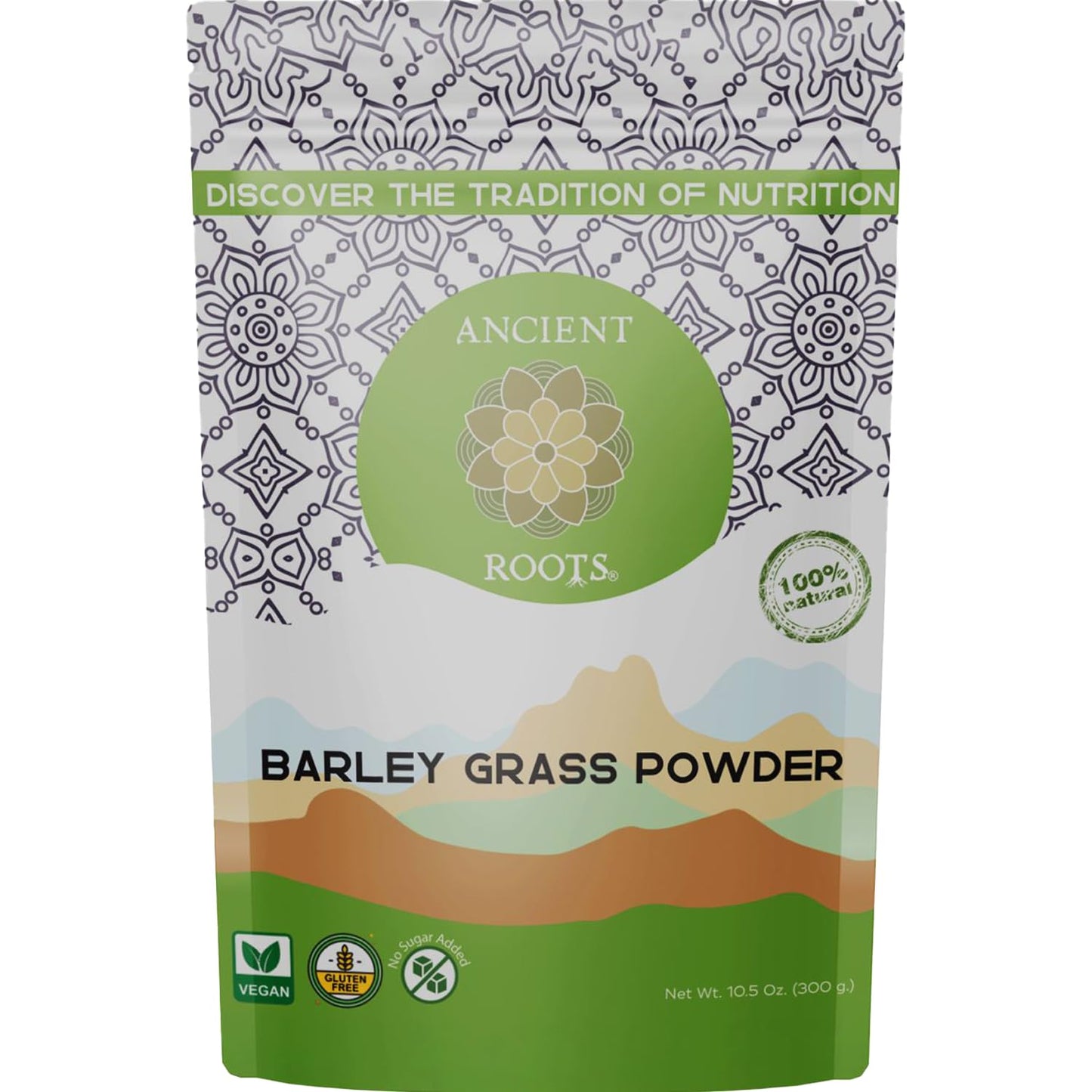 Ancient Roots Barley Grass Powder - 100% Pure, Non-GMO, Gluten-Free - 10.5 oz Resealable Bag