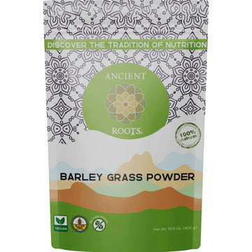 Ancient Roots Barley Grass Powder - 100% Pure, Non-GMO, Gluten-Free - 10.5 oz Resealable Bag