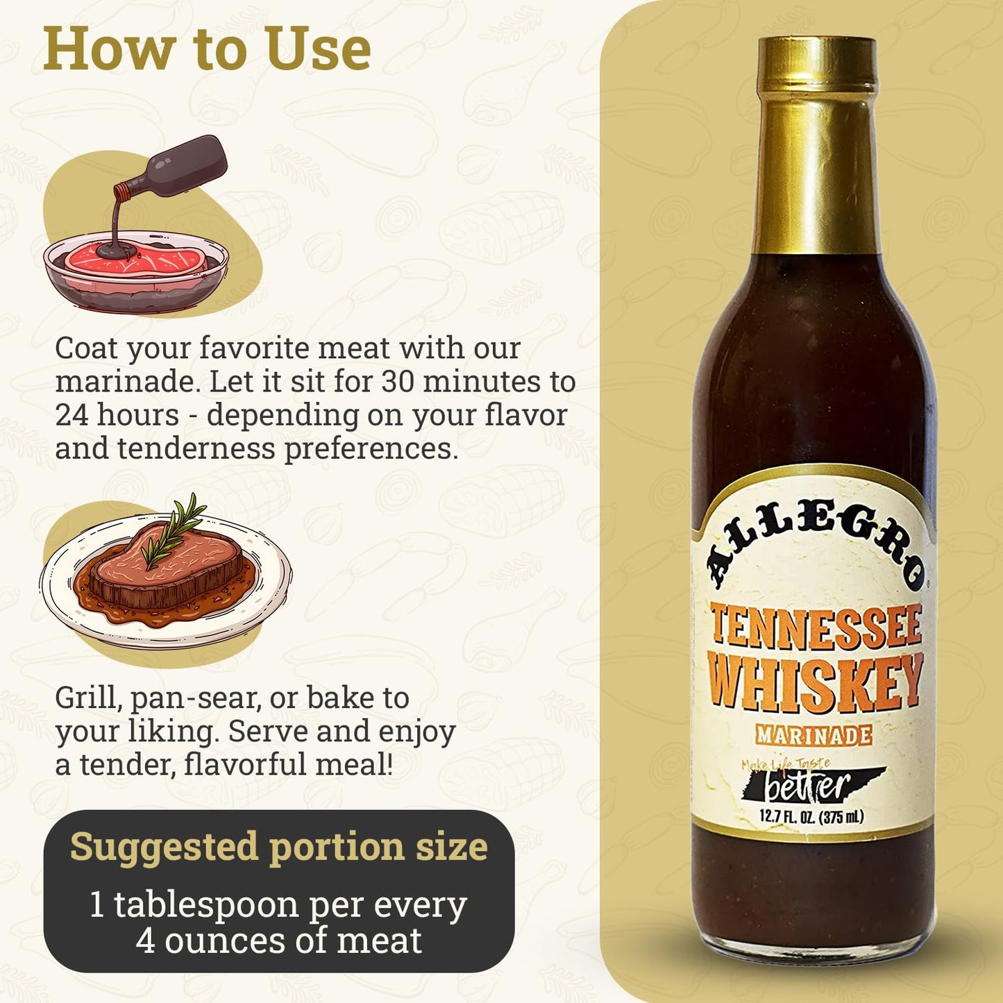 Allegro Marinade for Meat & Veggies, Kosher & Gluten Free, 12.7 Fl Oz, Tennessee spirit-inspired flavor Flavor