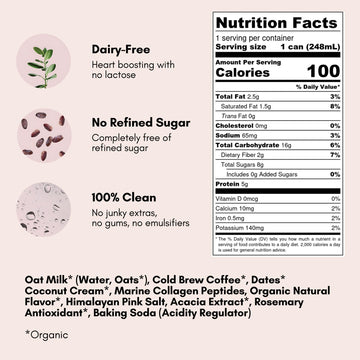 Pop & Bottle, Oat Milk Lattes - Cold Brew With Sustainably Sourced Marine Collagen, Mct Oil, Oat Milk, Organic, Dairy Free, Glut