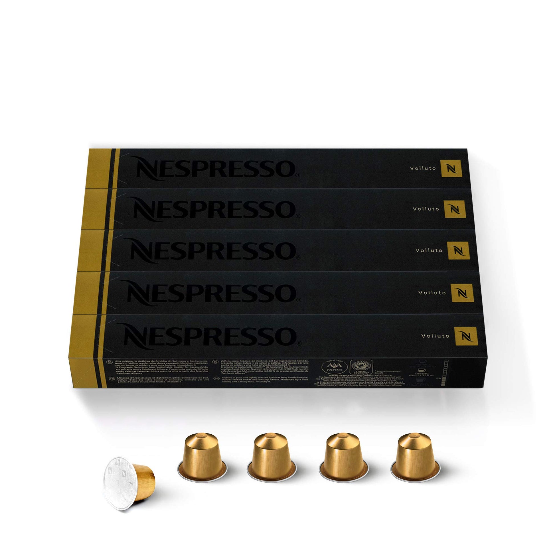 Nespresso Espresso Coffee Pods, Volluto Mild Roast, 50 Count, Black/Gold