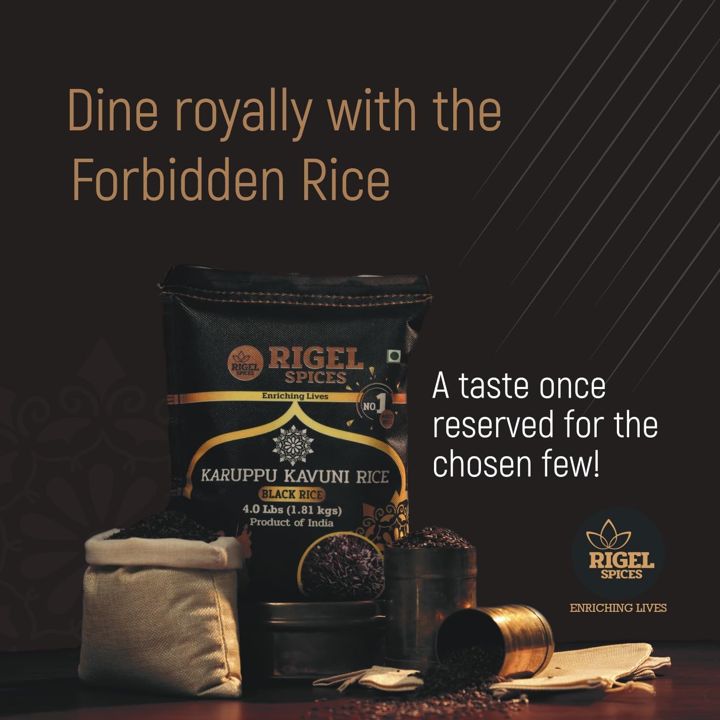 Rigel Spices | Karuppu Kavuni Black Rice (1.81 Kg) 4 Lbs | Kings Rice | Gluten Free | Ancient Black Rice