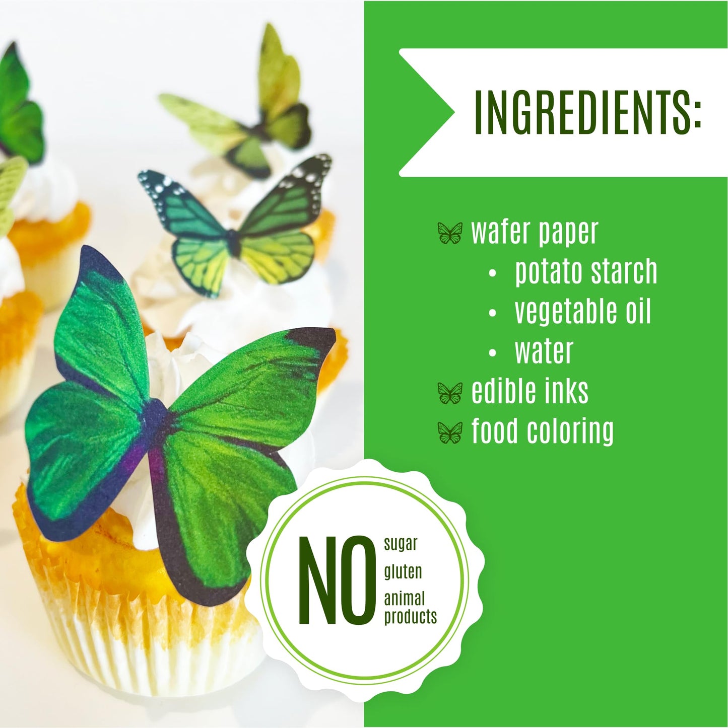 Sugar Robot Edible Butterflies - Large 3 Green Wafer Cake Toppers - Premium Crafted Decorations Made in the USA