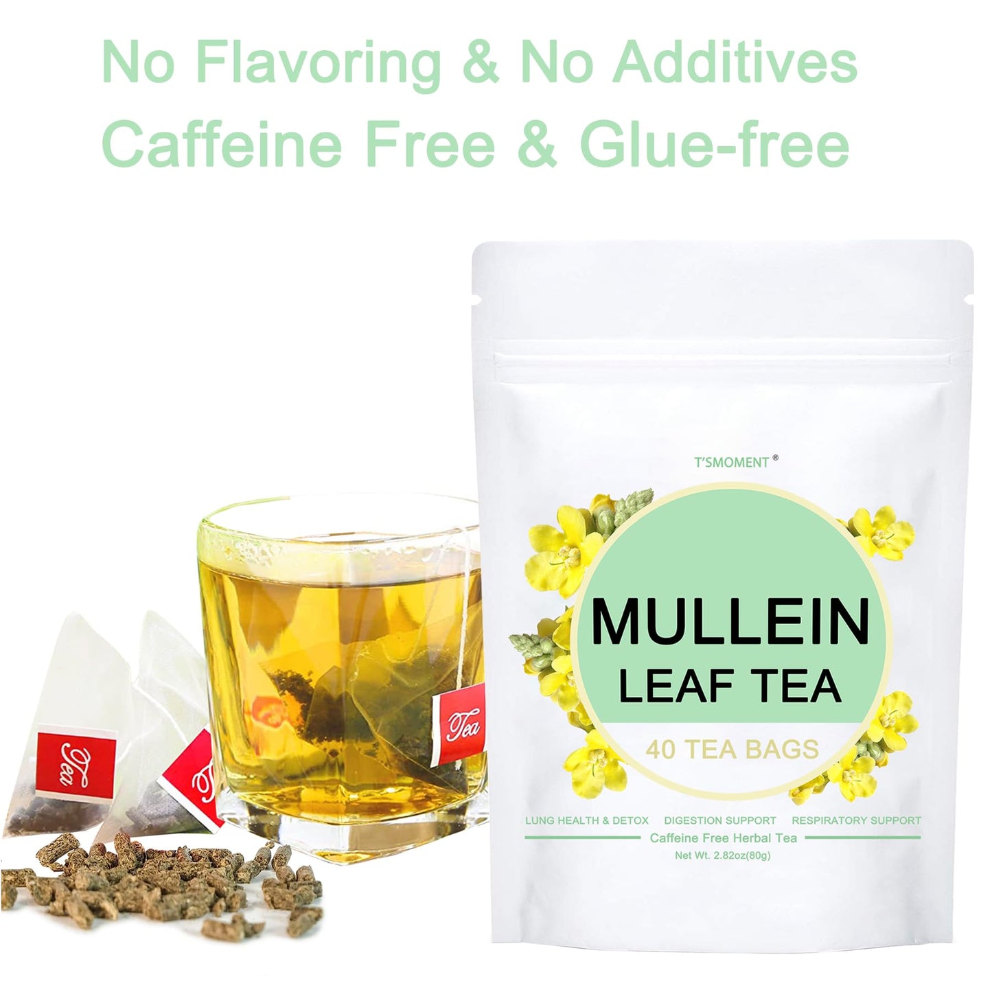 TSMOMENT Mullein Leaf Tea Bags - Herbal Tea, Caffeine Free, 40 Count