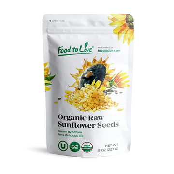 Food To Live Organic Sprouted Sunflower Seeds, 8 Ounces Non-Gmo, Kosher, No Shell, Unsalted, Raw Kernels, Vegan Superfood, Sirtfood, Bulk