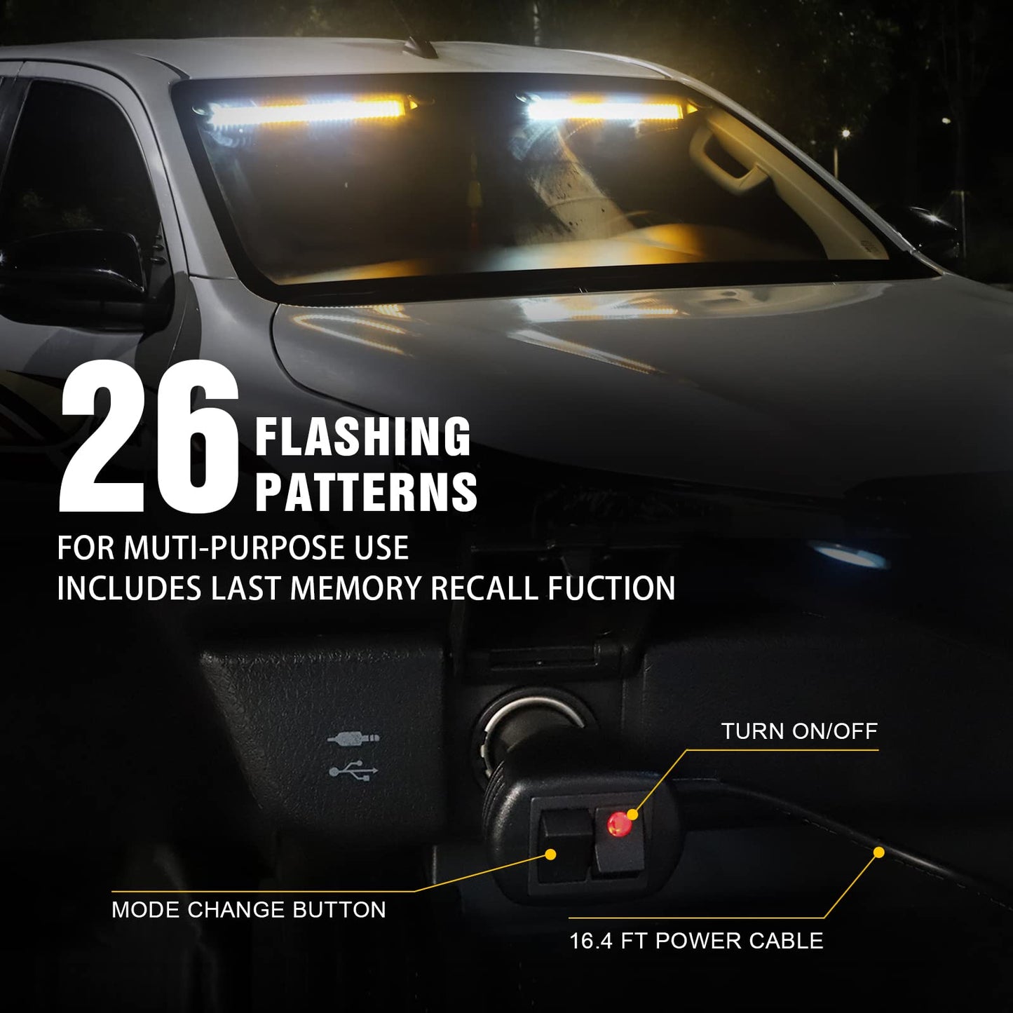 XRIDONSEN 2 in 1 Emergency Strobe Traffic Advisor Light Bar 144 LED Warning Hazard Safety Interior Windshield Dash Lights Deck S