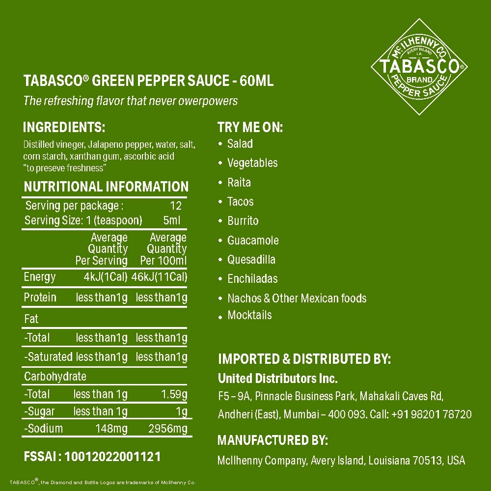 Tabasco 1 Green Pepper Sauce, 60Ml