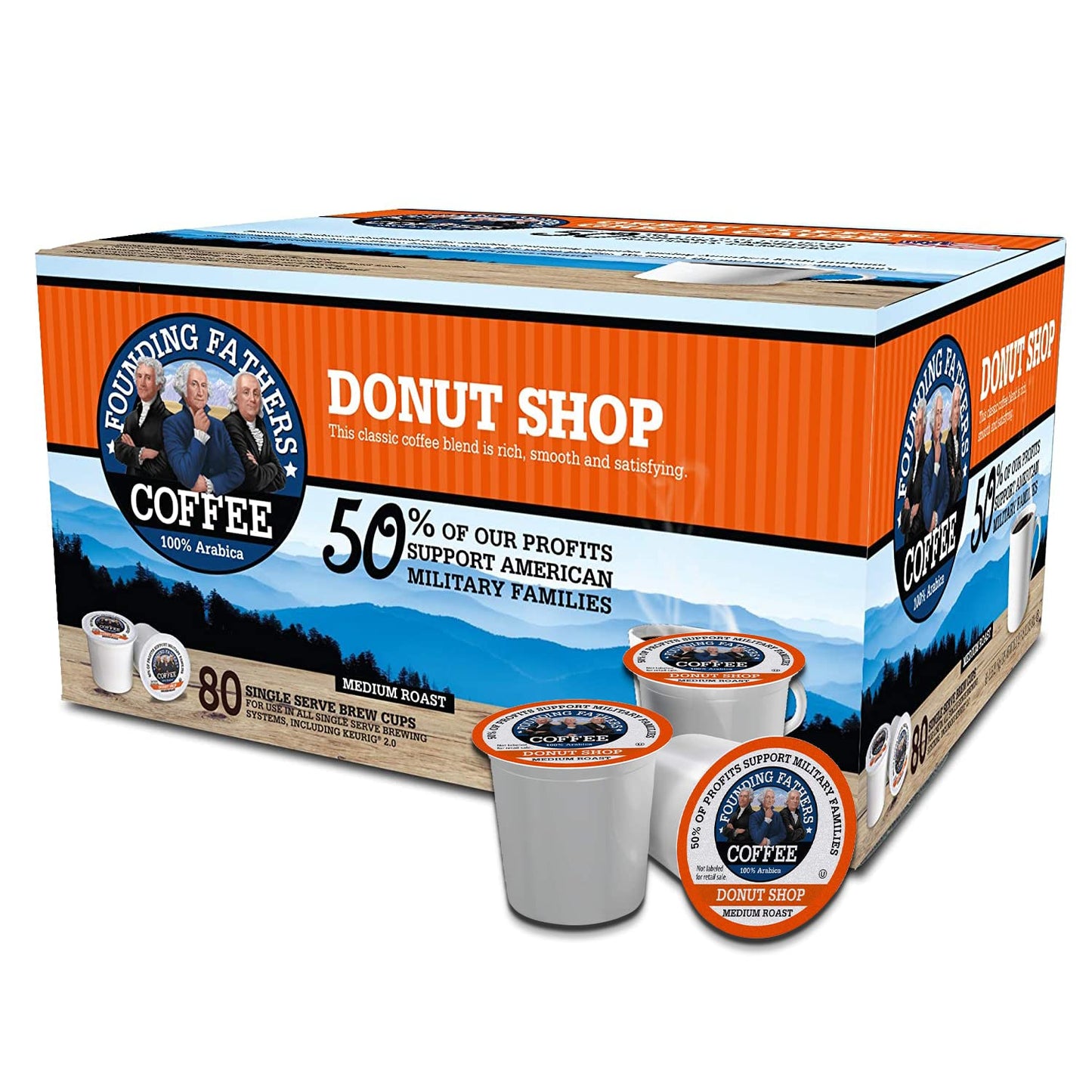 Founding Fathers Coffee Single Serve Pods for Keurig, Donut Shop Flavor, 80 Count