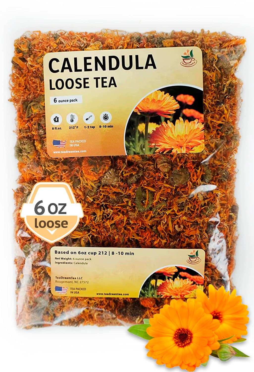 TeaDreamTea Calendula Tea - Dried Marigold Flowers, Caffeine Free, 6 oz