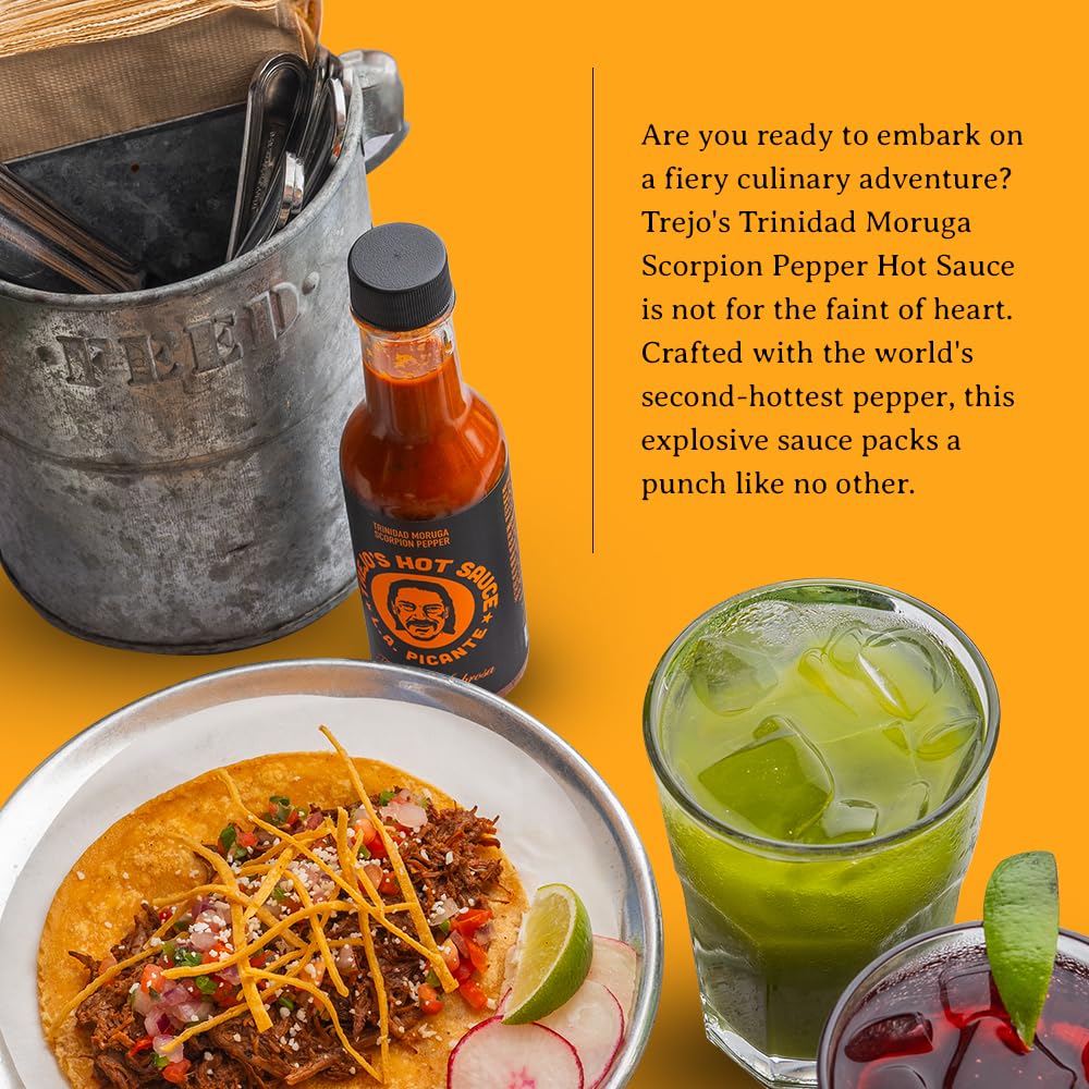 Trejos Tacos Hot Sauce - Trinidad Moruga Scorpion Pepper - All-Natural, Gluten-Free, 5 oz, Dark Brown