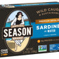 SEASON Sardines in Water, Wild Caught, 13g Protein, Keto Snacks, 3.75 Oz Tins, 6-Pack