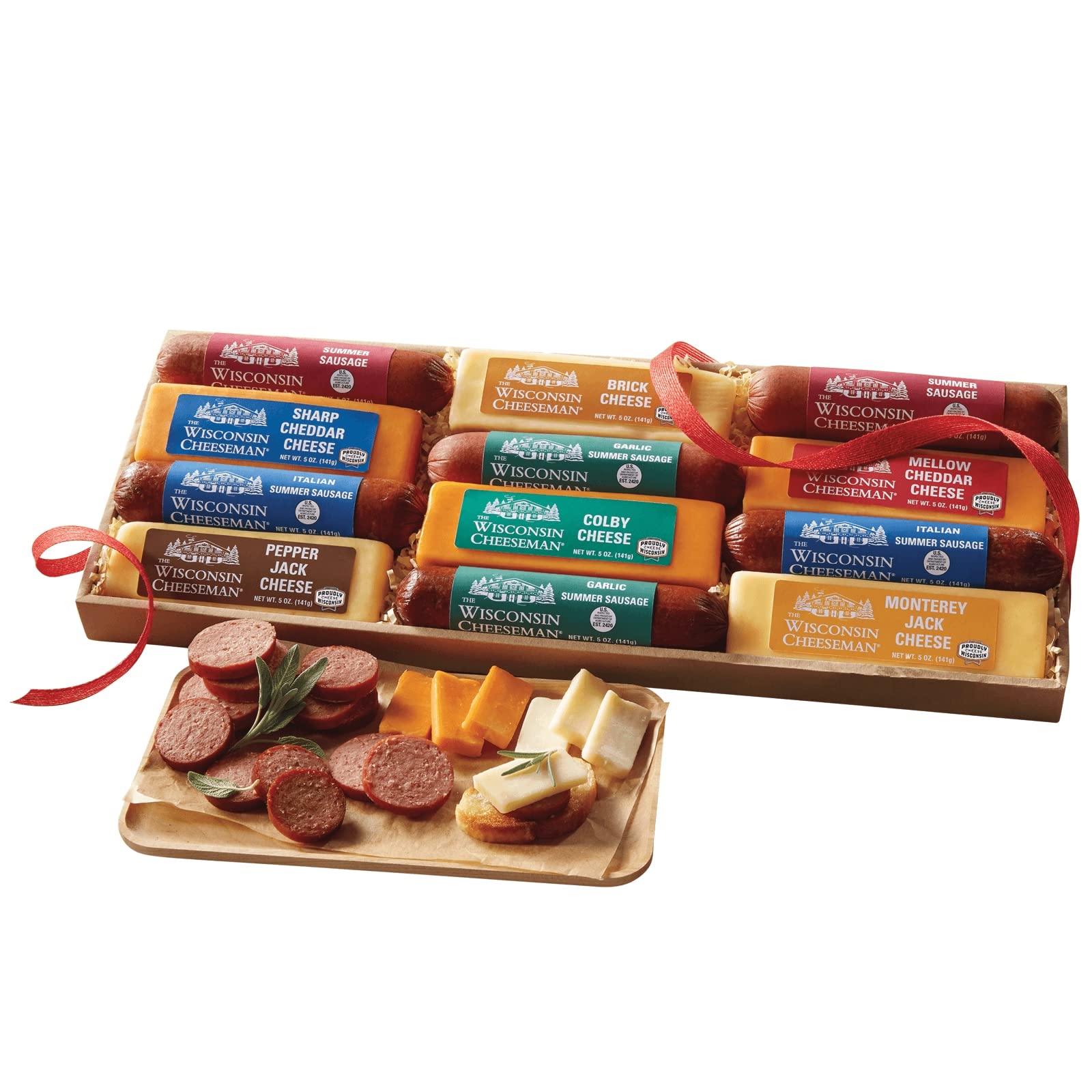 The Wisconsin Cheeseman Summer Sausage and Cheese Gift Set - 3 lbs. 12 oz. for Charcuterie Boards and Gifts