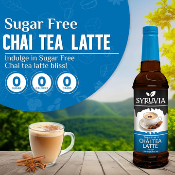 Syruvia Sugar Free Chai Tea Syrup With Syrup Pump Dispenser - Chai Tea Syrup Flavor, 25.4 Fl Oz - Perfect For Cocktails, Ice Tea