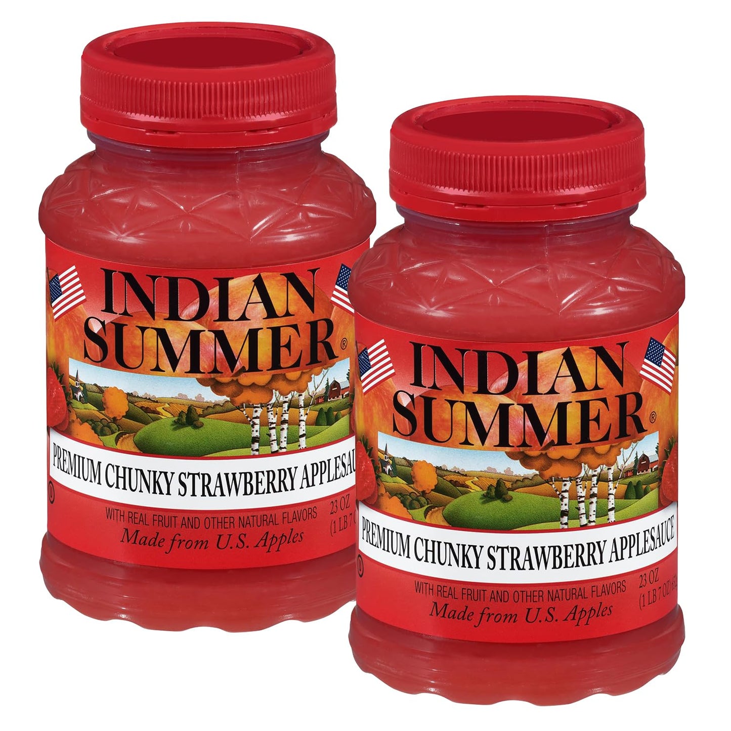 INDIAN SUMMER Premium Chunky Applesauce, Made from US Apples, Strawberry, 23 Ounces, Pack of 2