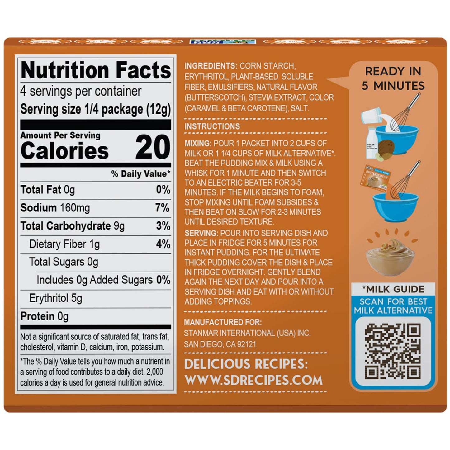 Simply Desserts Butterscotch Instant Pudding, Sugar-Free, 6-Pack - Healthy Dessert, Keto Snacks, Vegan & Diabetic-Friendly, Kosh