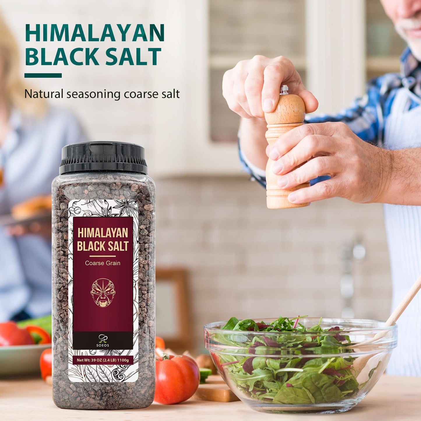 Soeos Himalayan Black Salt, Coarse Grain, 2.4 Pound (39 Oz), Gluten-Free, Natural Mineral Enriched, Natural Faux Egg Flavor, Egg