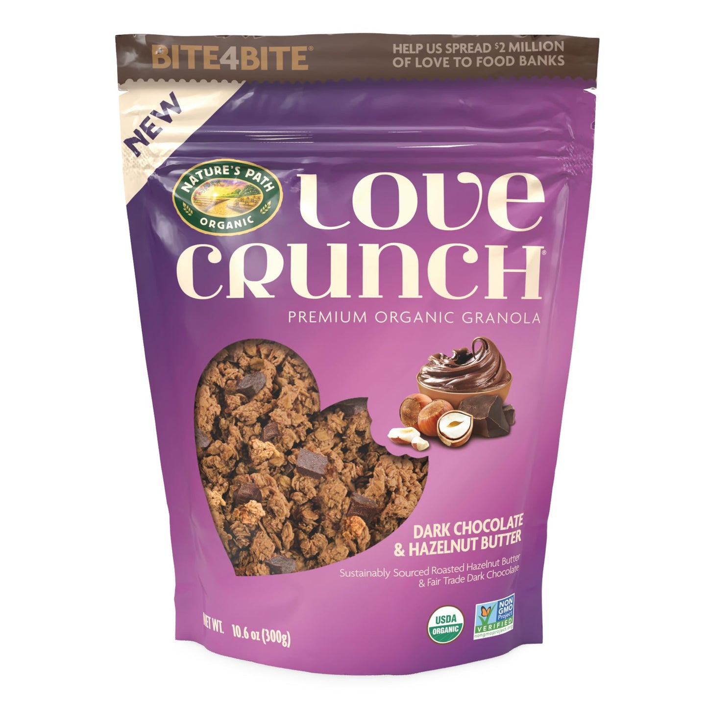 Love Crunch Organic Dark Chocolate & Hazelnut Butter Granola, 10.6 Oz (Pack Of 1), Non-Gmo, Fair Trade, By Natures Path