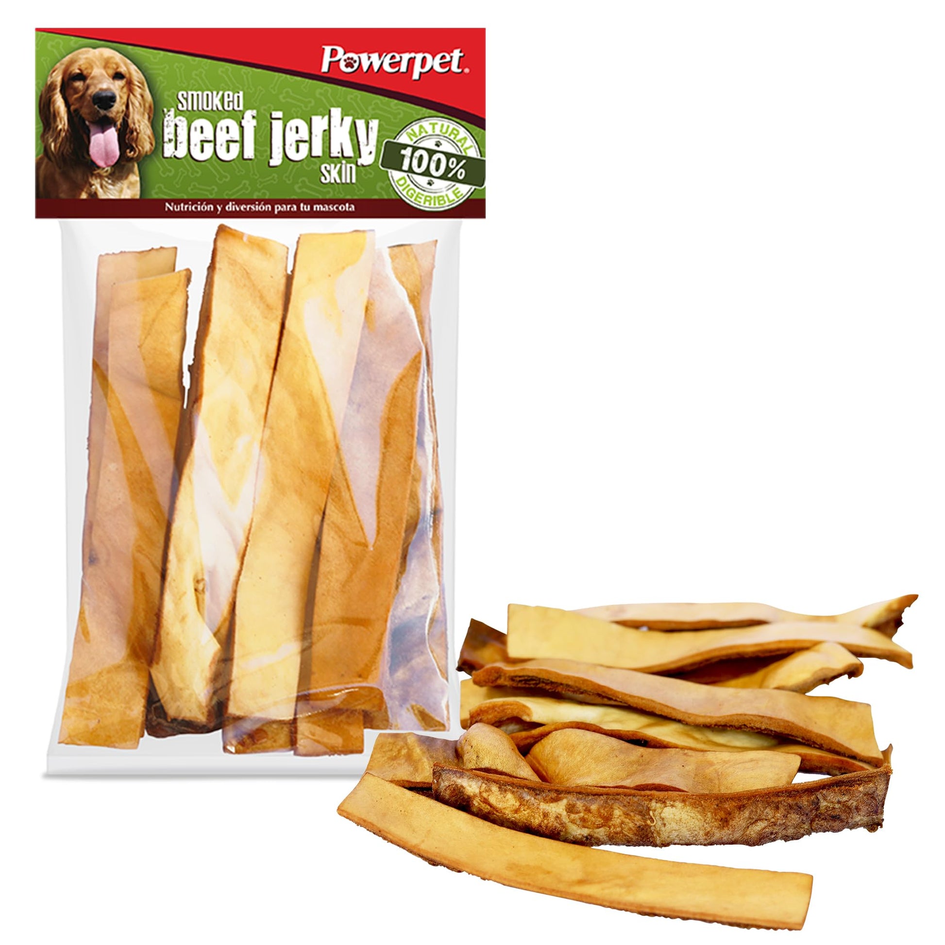 Powerpet Natural Smoked Beef Jerky Skin for Dogs - High Protein, Grain-Free Chews - 8oz Bag
