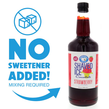 Hypothermias Shaved Ice Syrup Concentrate, Unsweetened Strawberry, 32 Fl Oz, Makes 8 Gallons of Flavor Syrup