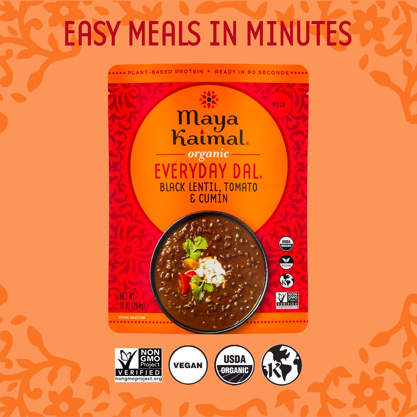 Maya Kaimal Organic Indian Foods | Black Lentil Everyday Dal | 10Oz (Pack Of 3) | Microwaveable, Ready To Eat, Fully Cooked With