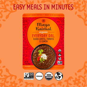 Maya Kaimal Organic Indian Foods | Black Lentil Everyday Dal | 10Oz (Pack Of 3) | Microwaveable, Ready To Eat, Fully Cooked With